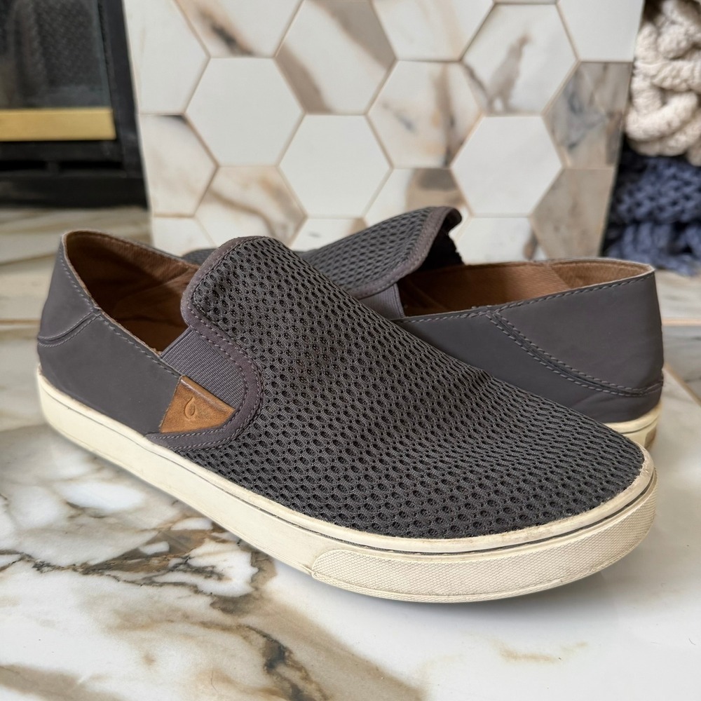 OluKai Gray Mesh Slip-On Loafers